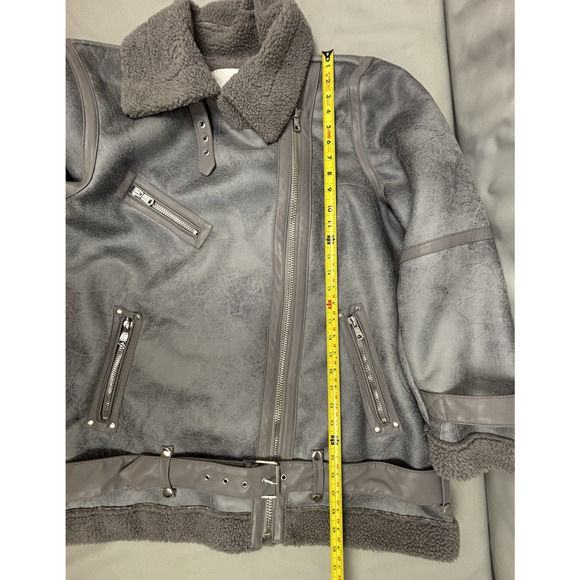 Avec Les Filles Womens Bonded Faux Shearling Biker Moto Jacket - Gray Size XL - Picture 14 of 15